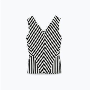 Zara Linen Peplum Sleeveless Striped Top